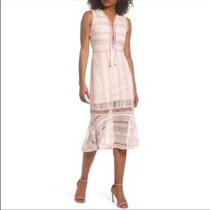 Foxiedox Pink Clarinda Stripe Crochet Lace Midi Dress L